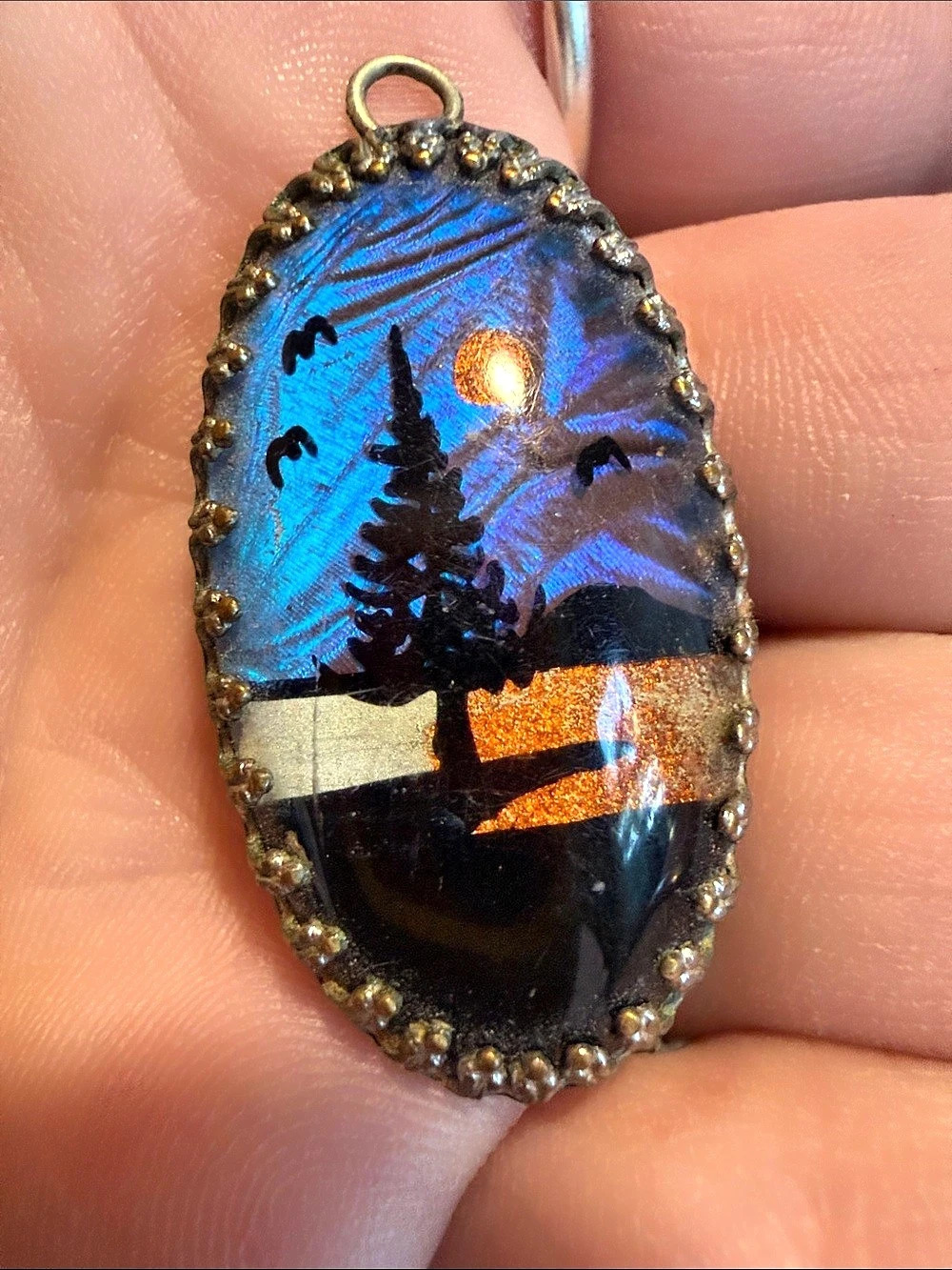 Oval Sunset Landscape Pendant